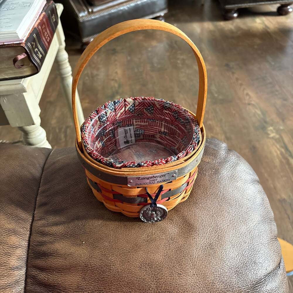 Longaberger 1997 Inaugural Basket with Patriotic Liner, Plastic Protector, and E